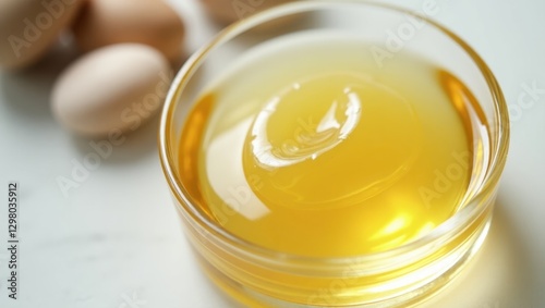 Oil Cleanser. Egg is in bowl next to eggs on table