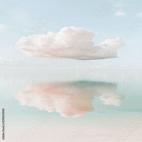 Sky and ocean blend in tranquil gradient reflecting soft clouds on calm water