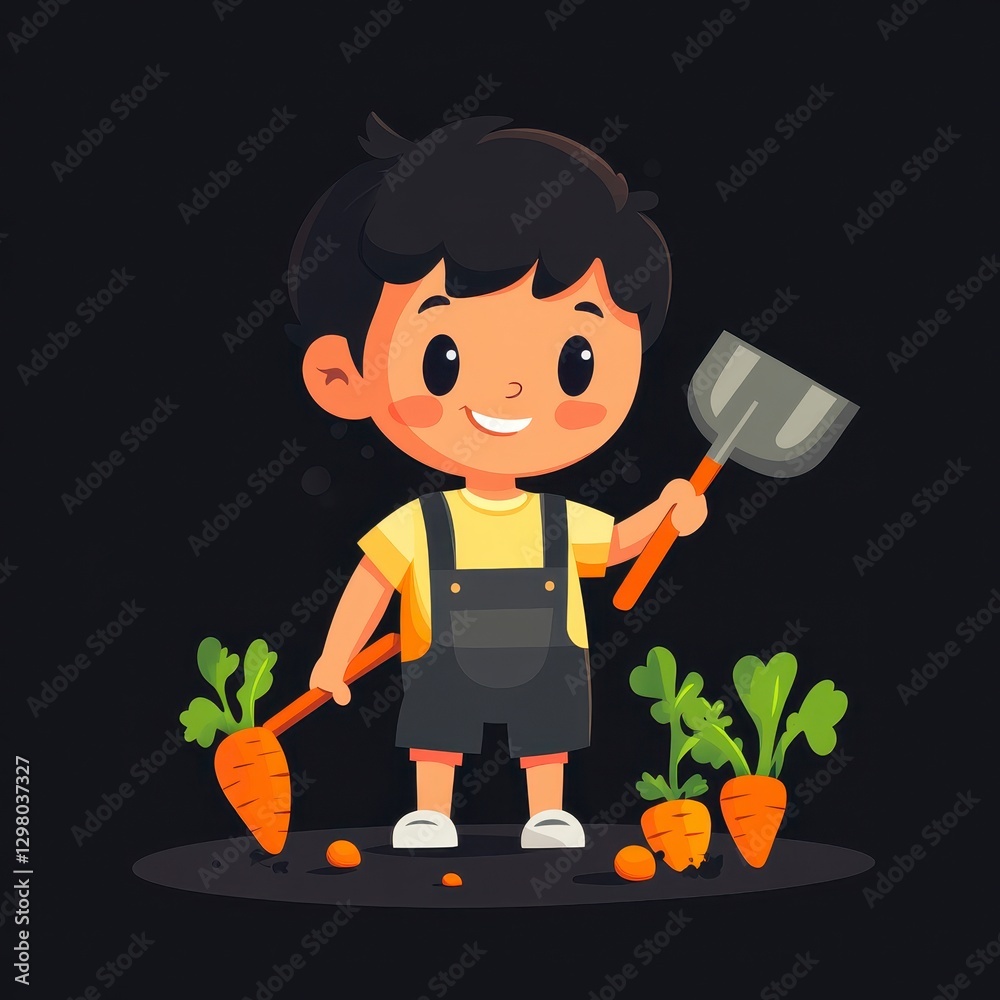 Happy Boy Harvesting Carrots Pixel Art Illustration Happy Boy Harvesting Carrots Pixel Art Illustration