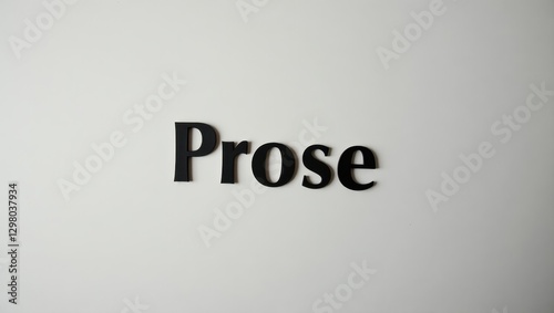 Prose. Word prose is written on white wall in room