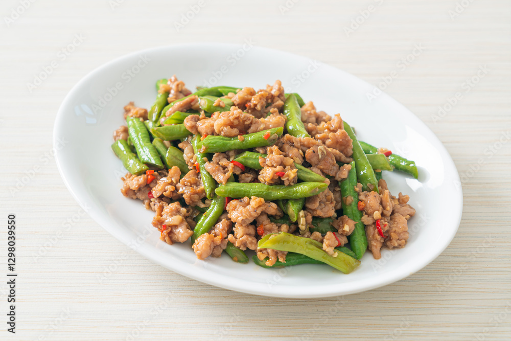 stir-fried french bean or green bean with minced pork stir-fried french bean or green bean with minced pork