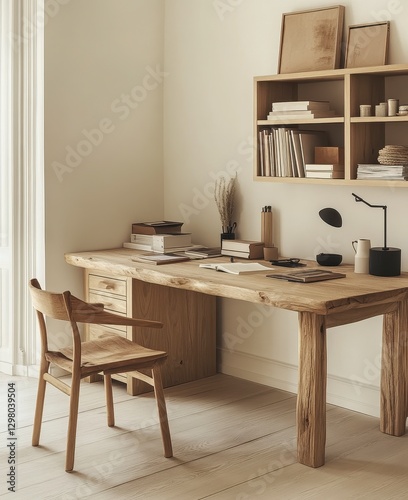 Minimalist Home Office with Rustic Wooden Desk and Chair
