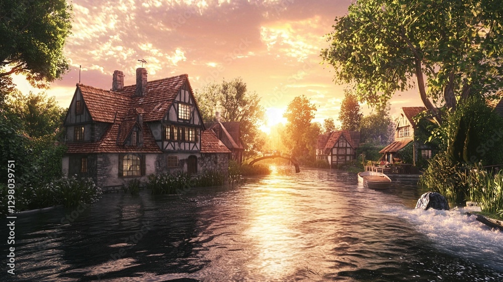 Fototapeta premium Sunset Canal Village