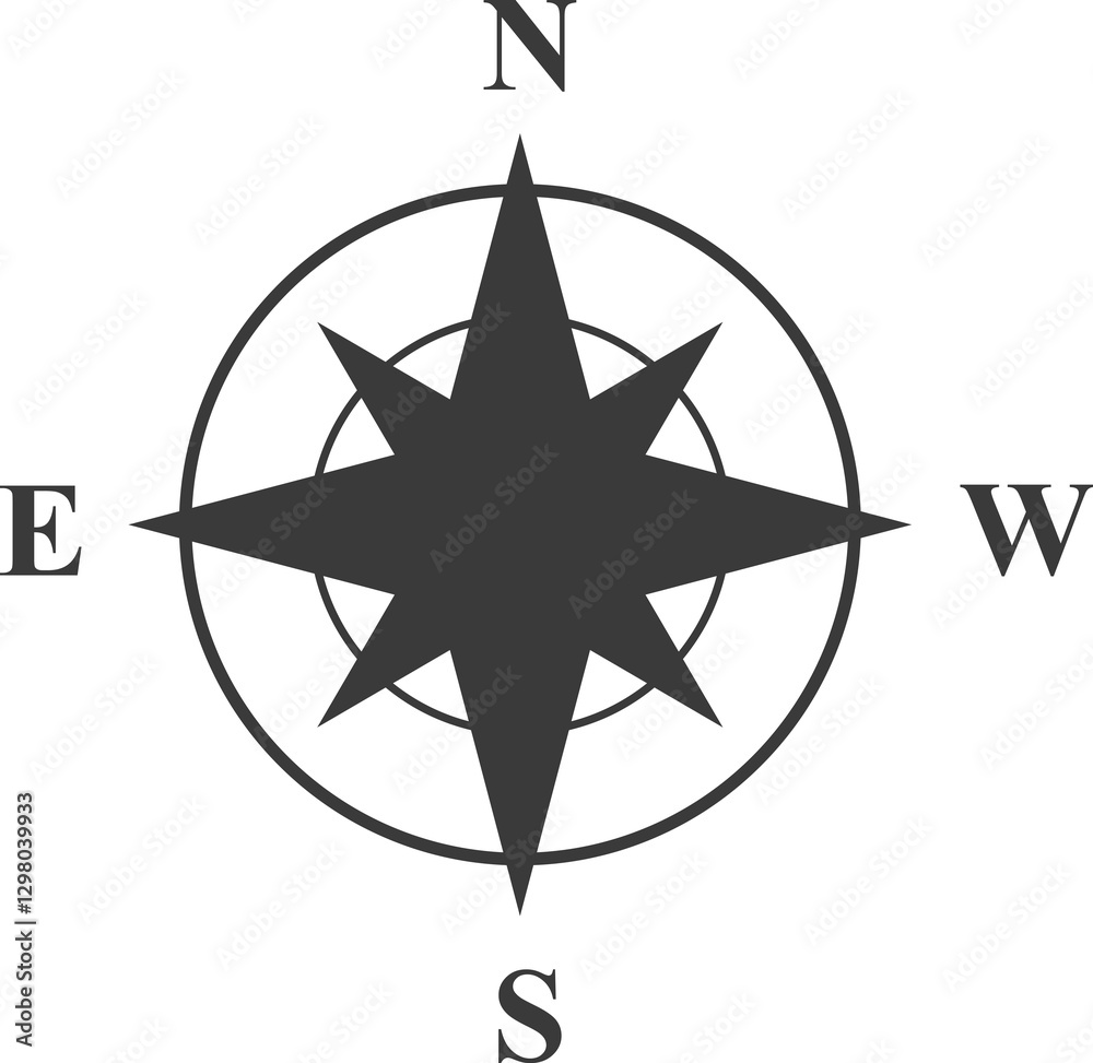 Compass, compass rose, navigation icon. Compass icons of north, south, east and west direction, flat design symbol Compass, compass rose, navigation icon. Compass icons of north, south, east and west direction, flat design symbol