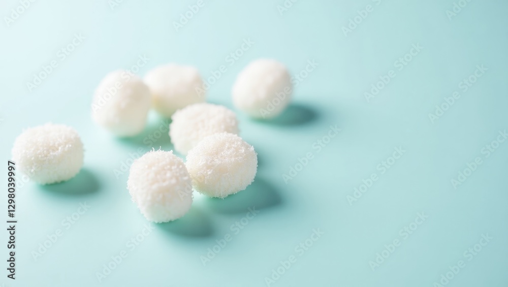 Scent Beads. Sugar balls are scattered on blue surface Scent Beads. Sugar balls are scattered on blue surface
