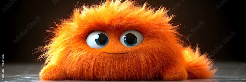 Obraz premium Fuzzy Orange Cutie: Adorable 3D Monster Cartoon Character