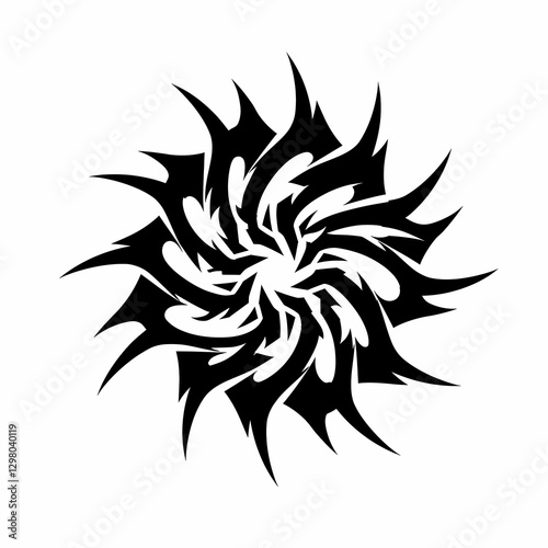 Wallpaper Mural A black vector silhouette of an abstract tribal sun with sharp, flame-like rays and a swirling central design Torontodigital.ca