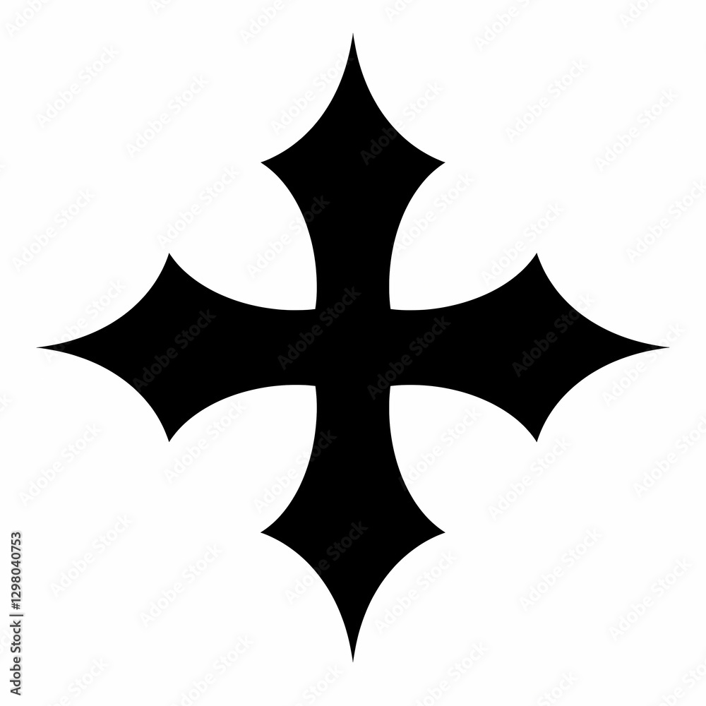 A bold black Maltese cross with four symmetrical arms, isolated on white background A bold black Maltese cross with four symmetrical arms, isolated on white background
