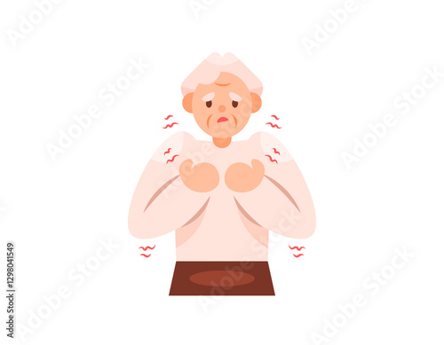 illustration of a grandfather whose body is shaking or trembling. symptoms of parkinson's disease, tremor, dystonia, essential. nervous disorders. health problems. flat style character design. element