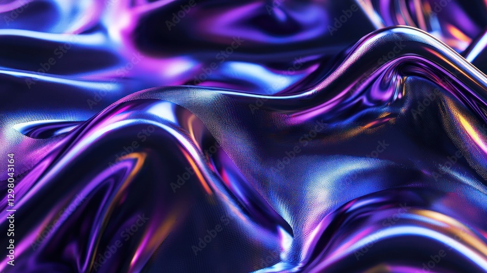 Fototapeta premium Abstract Iridescent Fluid: A mesmerizing digital art piece showcasing vibrant, flowing colors and metallic textures.