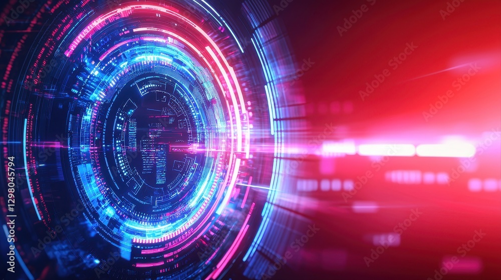 Obraz premium Futuristic tunnel with neon lights creating a stunning visual experience evoking a sense of depth and movement
