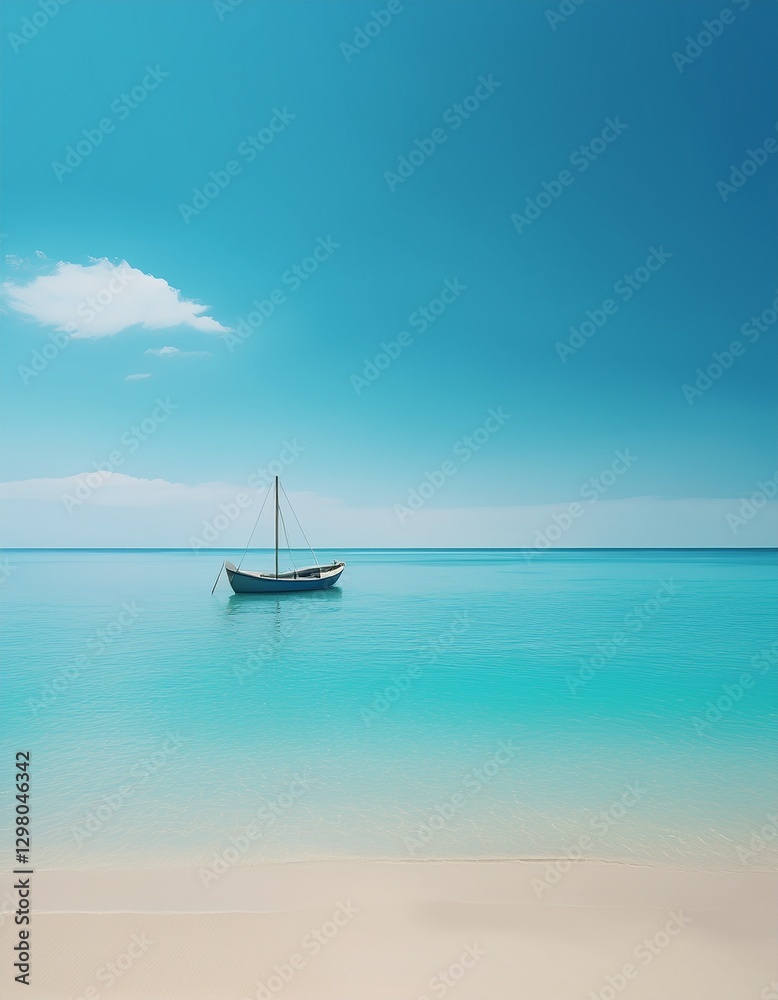 Minimalist beachscape: single boat floats on calm turquoise water. Serene & peaceful coastal scene. Ideal for travel, vacation, and calming backgrounds.
Minimalist beachscape: single boat floats on calm turquoise water. Serene & peaceful coastal scene. Ideal for travel, vacation, and calming backgrounds.