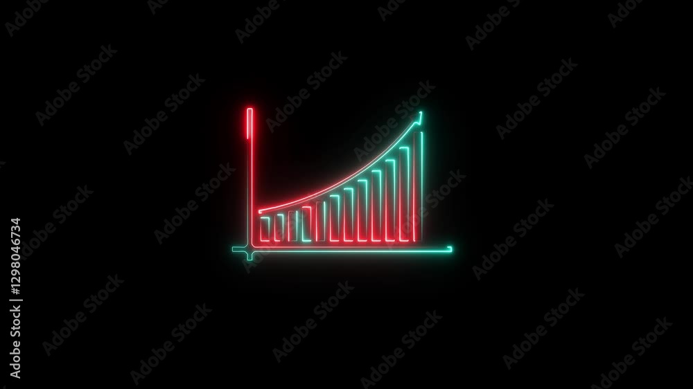 Neon business graph animation icon. up business graph icon animated on black background. Success , profit, growth concept