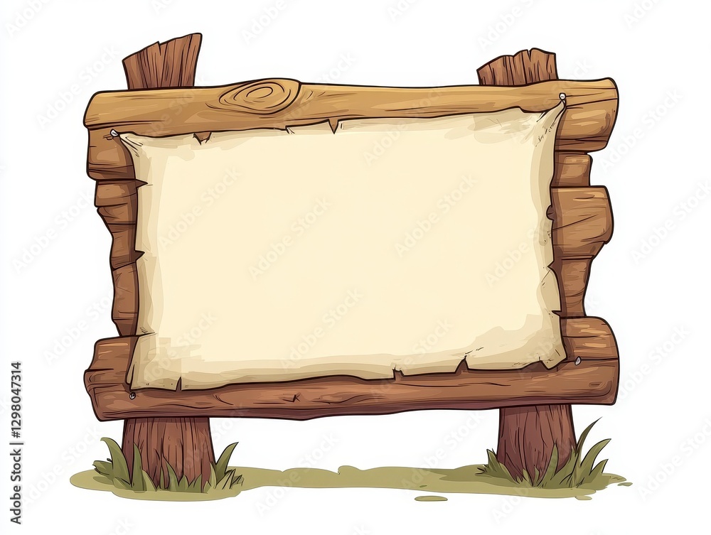 Fototapeta premium Rustic Wooden Sign with Blank Beige Parchment