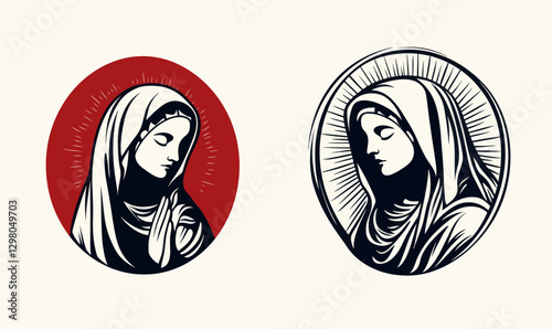 Minimalist Virgin Mary Vector Illustration Set in Flat SVG Style for Christian Symbols