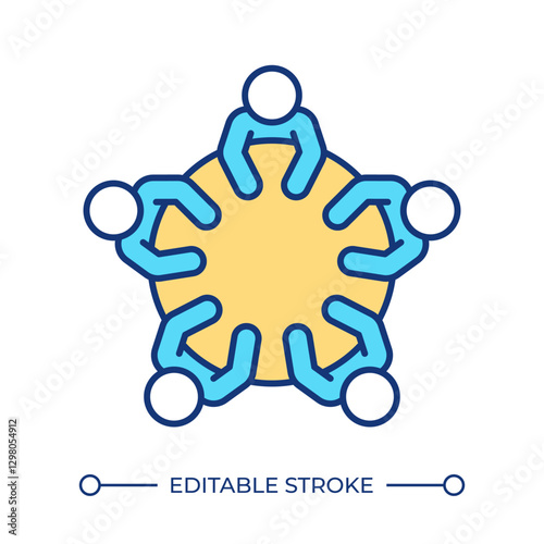 Team brainstorm RGB color icon. Round table, learning strategy. Workflow organization, planning. Discussion, communication. Isolated vector illustration. Simple filled line drawing. Editable stroke