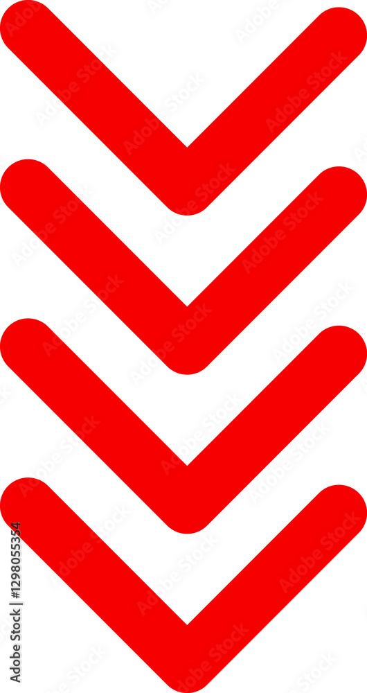 Icon red arrow direction down on a white background vector illustration.