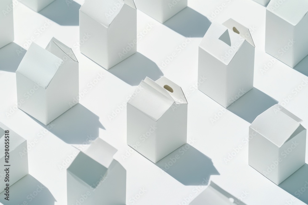 White House-Shaped Containers on White Background with Shadows White House-Shaped Containers on White Background with Shadows