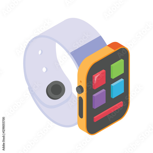 An isometric icon of a modern smartwatch.
