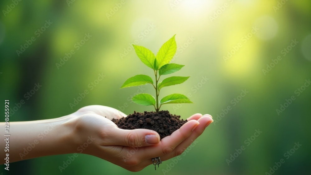 Green Culture. Person is holding small plant in their hands Green Culture. Person is holding small plant in their hands