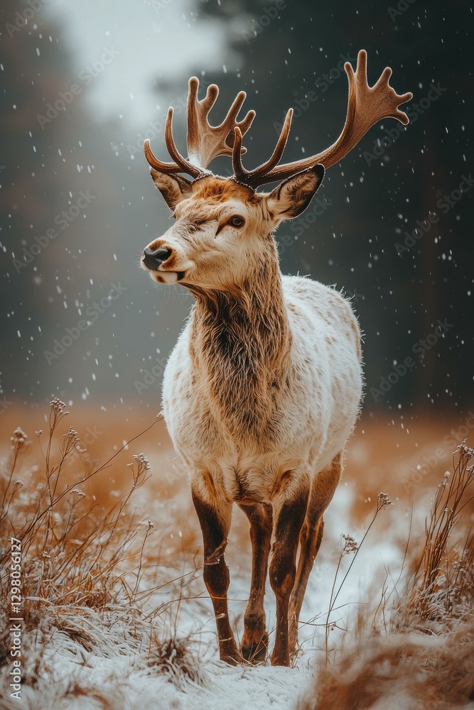 Majestic deer in a winter wonderland. AI. Majestic deer in a winter wonderland. AI.
