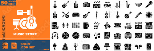 Music Store Solid Editable Icons set