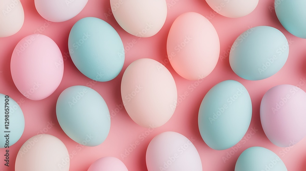 A colorful arrangement of pastel eggs on a pink background, perfect for spring celebrations and festive decorations. A colorful arrangement of pastel eggs on a pink background, perfect for spring celebrations and festive decorations.