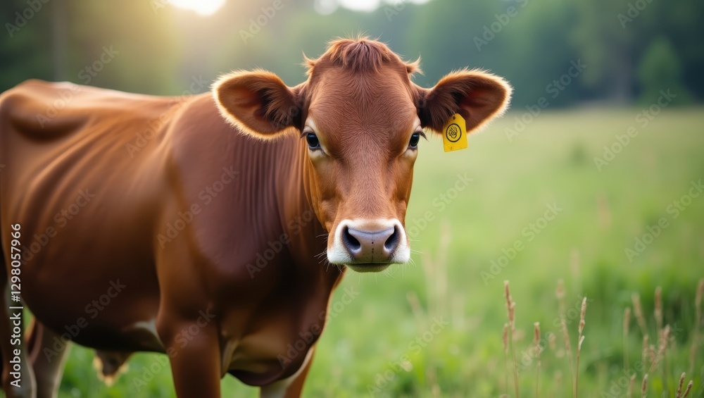 Ilia. Cow is standing in grass looking at camera Ilia. Cow is standing in grass looking at camera