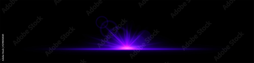 Obraz premium Glowing purple light burst on a dark background. Bright neon explosion with radiant beams, circular bokeh, and energy flare. Abstract illumination with vibrant glow and futuristic effect.