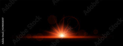 Glowing red light burst on a dark background. Bright energy explosion with radiant beams, circular bokeh, and neon flare. Abstract illumination with futuristic glow and dynamic effect.