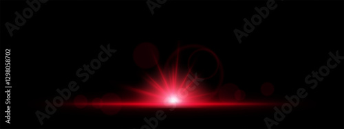 Glowing red light burst on a dark background. Bright energy explosion with radiant beams, circular bokeh, and neon flare. Abstract illumination with futuristic glow and dynamic effect.