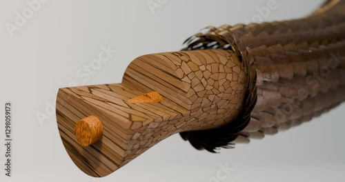 A three-dimensional animation of the hair shaft, illustrating its structure in layers. The outermost layer is the keratin cuticle, followed by the cortex, and finally the medulla.
