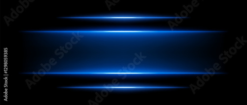 Abstract glowing blue light beams dark background. Four parallel neon streaks create a futuristic energy effect with smooth gradients radiant glow. Vibrant illumination modern digital aesthetic