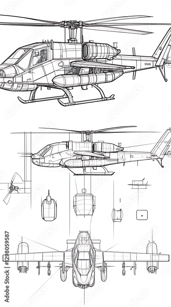 Helicopter blueprint aerial view for engineering Helicopter blueprint aerial view for engineering