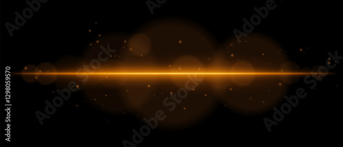 Abstract glowing orange light streak on a dark background. A horizontal neon beam with radiant flare, bokeh effects, and floating particles creates a futuristic and dynamic energy glow