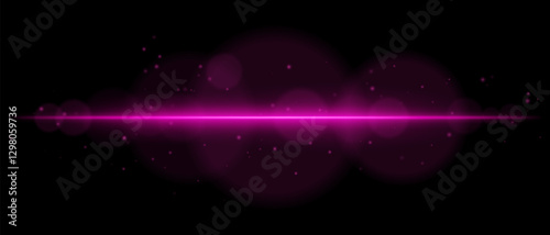 Abstract glowing pink light streak on a dark background. A horizontal neon beam with radiant flare, bokeh effects, and floating particles creates a futuristic and dynamic energy glow