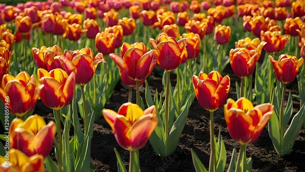 Beautiful blooming tulips in a Garden