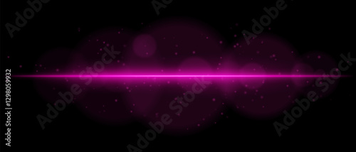 Abstract glowing pink light streak on a dark background. A horizontal neon beam with radiant flare, bokeh effects, and floating particles creates a futuristic and dynamic energy glow