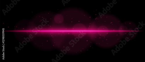 Abstract glowing pink light streak on a dark background. A horizontal neon beam with radiant flare, bokeh effects, and floating particles creates a futuristic and dynamic energy glow
