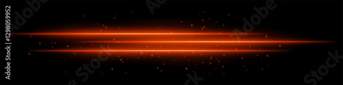 Abstract glowing red light streaks on a dark background. Three parallel neon beams with radiant flare, motion blur, and scattered particles create a futuristic and dynamic energy effect