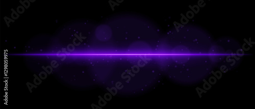 Abstract glowing purple light streak on a dark background. A horizontal neon beam with radiant flare, bokeh effects, and floating particles creates a futuristic and dynamic energy glow