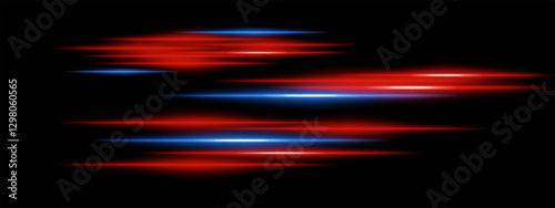Abstract glowing blue and orange light streaks on a dark background. Multiple parallel neon beams with motion blur and radiant flare create a futuristic speed and energy effect