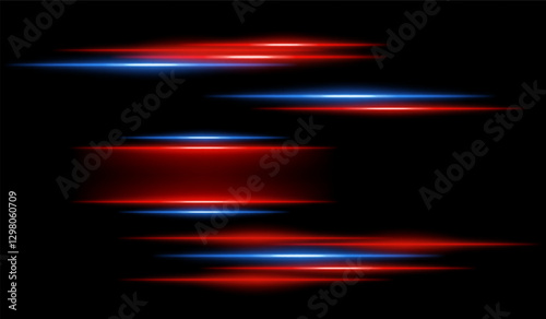 Abstract glowing orange and blue light streaks on a dark background. Multiple parallel neon beams with motion blur and radiant flare create a futuristic speed and energy effect