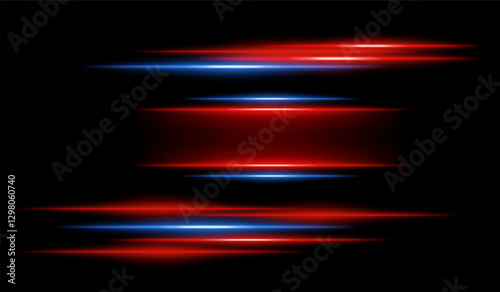 Abstract glowing orange and blue light streaks on a dark background. Multiple parallel neon beams with motion blur and radiant flare create a futuristic speed and energy effect