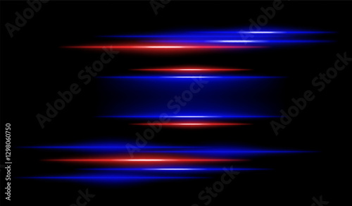 Abstract glowing orange and blue light streaks on a dark background. Multiple parallel neon beams with motion blur and radiant flare create a futuristic speed and energy effect