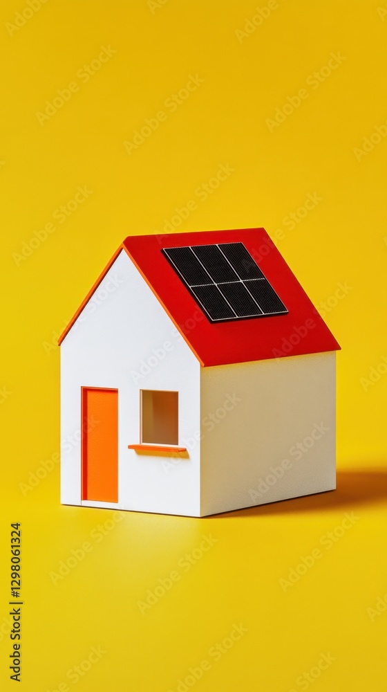 Solar-powered model house with vibrant orange accents Solar-powered model house with vibrant orange accents