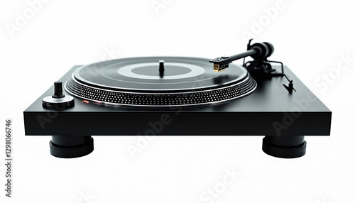 Black dj turntables on transparent background. Phonograph record player for vinyl music. Retro sound technology for entertainment. Hipster gramophone style equipment for audio nostalgia. Great asset