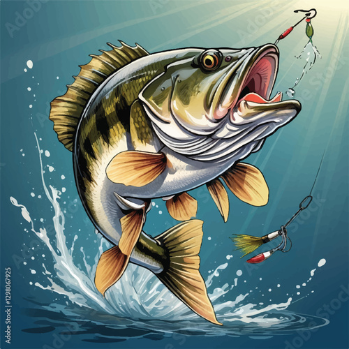 Vector of bass fish catching the fishing lure