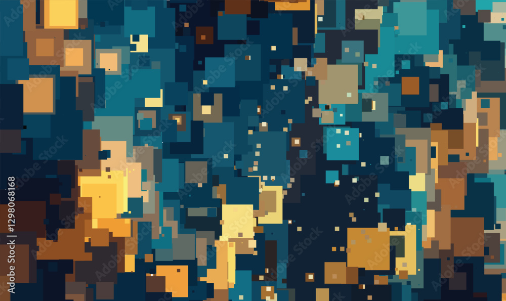 Abstract Colorful Geometric Pattern with Overlapping Geometric Shapes in Blue, Teal, and Earth Tones