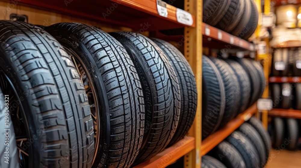A Stack of New Tires Ready for Sale at a Tire Shop A Stack of New Tires Ready for Sale at a Tire Shop